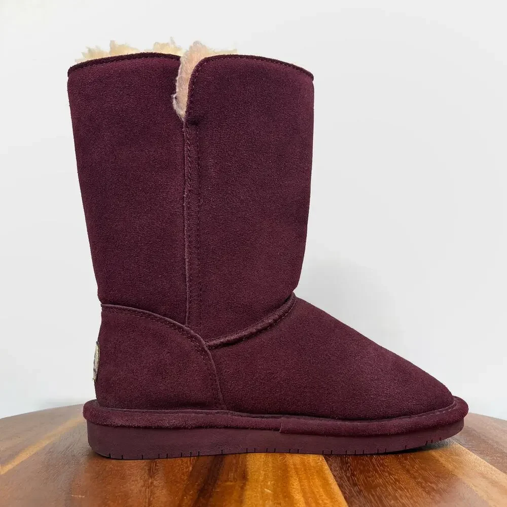 BEARPAW Lori Youth Girls Suede Pull On Boots US Size 5 Berry Purple Boot Snow